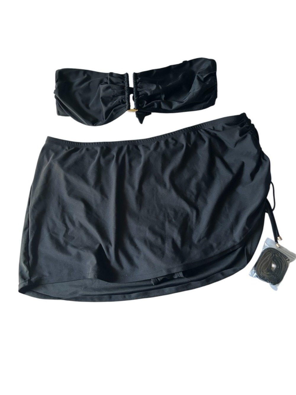 Time and Tru Black Soot 2 Way Bikini Top And Skirtini Set